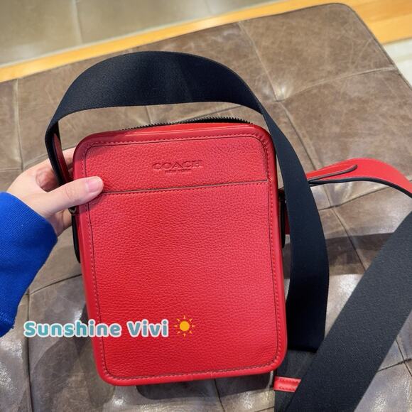 NWT Coach Men’s Sullivan Crossbody Bag Leather CAT81 Bold Red - Picture 2 of 6